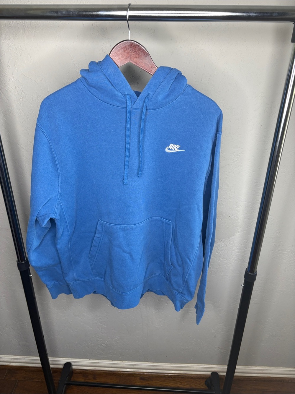 Nike Men's Blue Crewneck Pullover Hoodie with White Logo